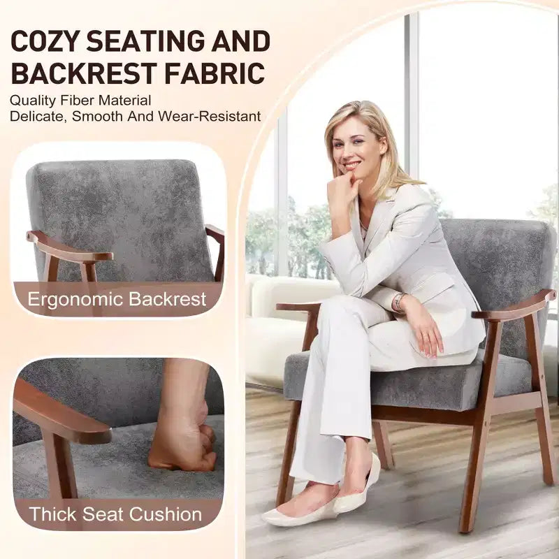 Homy Casa Mid-Century Solid Wood Accent Chair for Living Room or Reading Corner