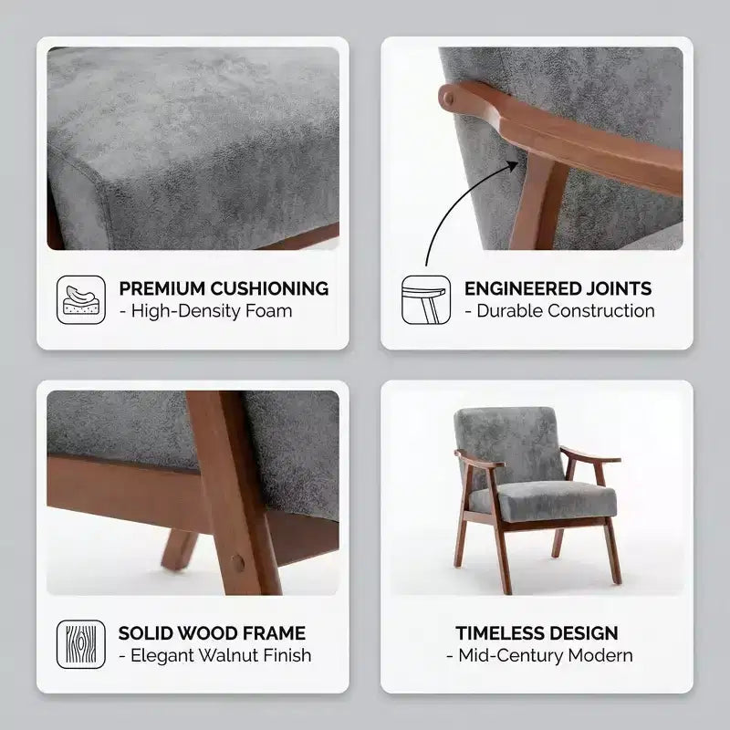 Homy Casa Mid-Century Solid Wood Accent Chair for Living Room or Reading Corner