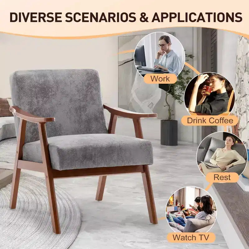 Homy Casa Mid-Century Solid Wood Accent Chair for Living Room or Reading Corner