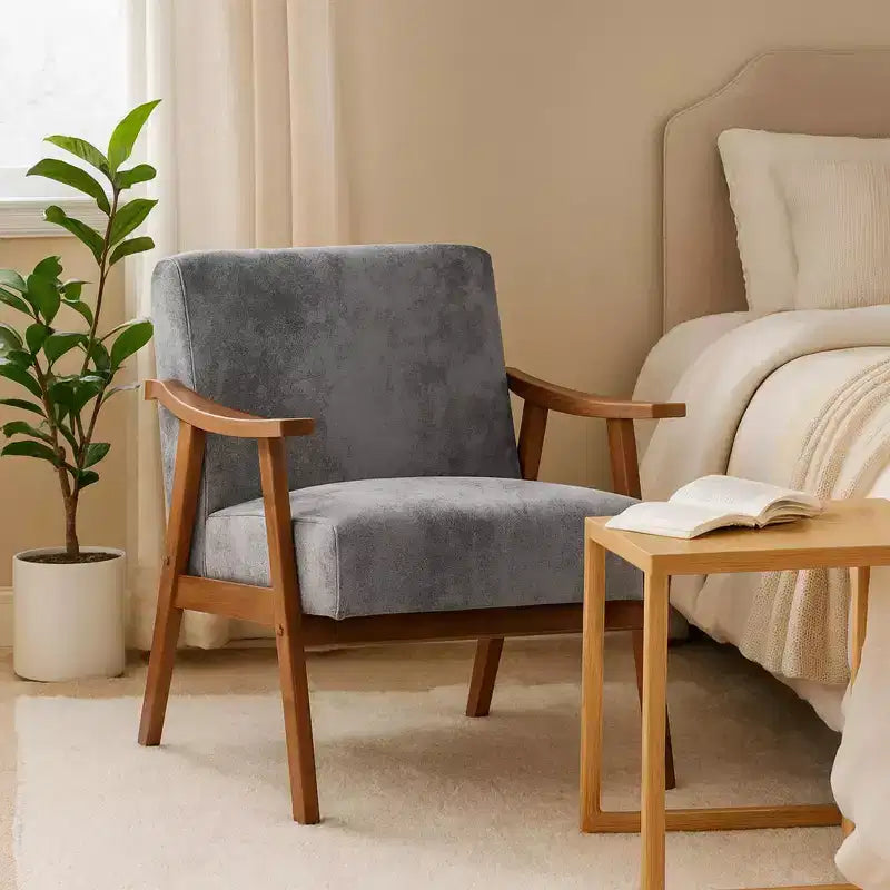 Homy Casa Mid-Century Solid Wood Accent Chair for Living Room or Reading Corner
