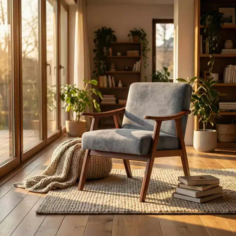 Homy Casa Mid-Century Solid Wood Accent Chair for Living Room or Reading Corner