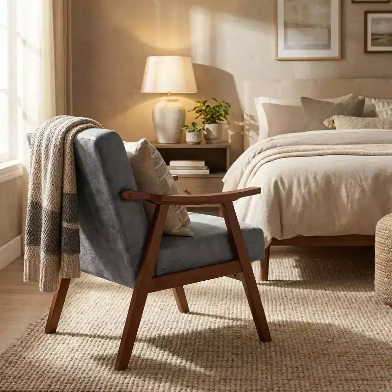 Homy Casa Mid-Century Solid Wood Accent Chair for Living Room or Reading Corner