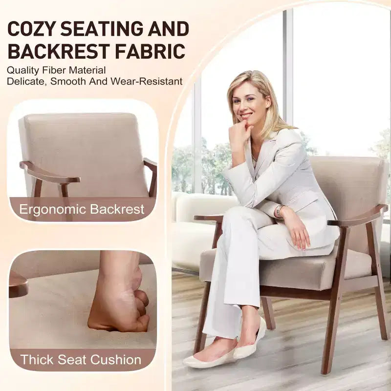 Homy Casa Mid-Century Solid Wood Accent Chair for Living Room or Reading Corner