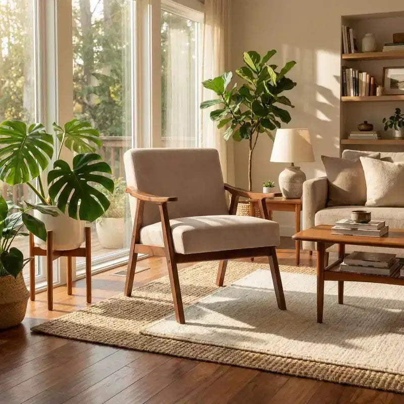Homy Casa Mid-Century Solid Wood Accent Chair for Living Room or Reading Corner