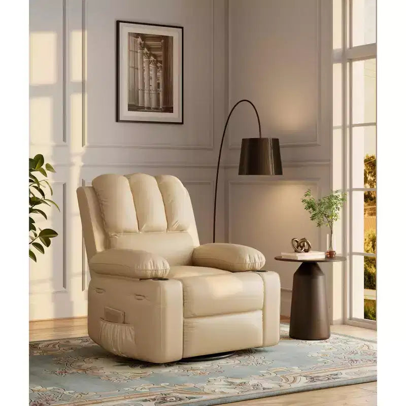 22'' Recliner Chair for Adults, Manual Recliner with 1.5X Sponge Filling, PU Leather Single Sofa with Cup Holders and Side Pockets, Vintage Leather