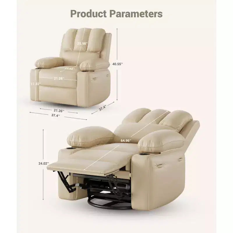 22'' Recliner Chair for Adults, Manual Recliner with 1.5X Sponge Filling, PU Leather Single Sofa with Cup Holders and Side Pockets, Vintage Leather
