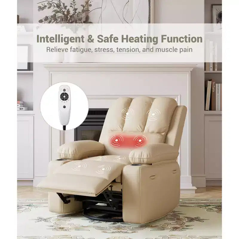 22'' Recliner Chair for Adults, Manual Recliner with 1.5X Sponge Filling, PU Leather Single Sofa with Cup Holders and Side Pockets, Vintage Leather