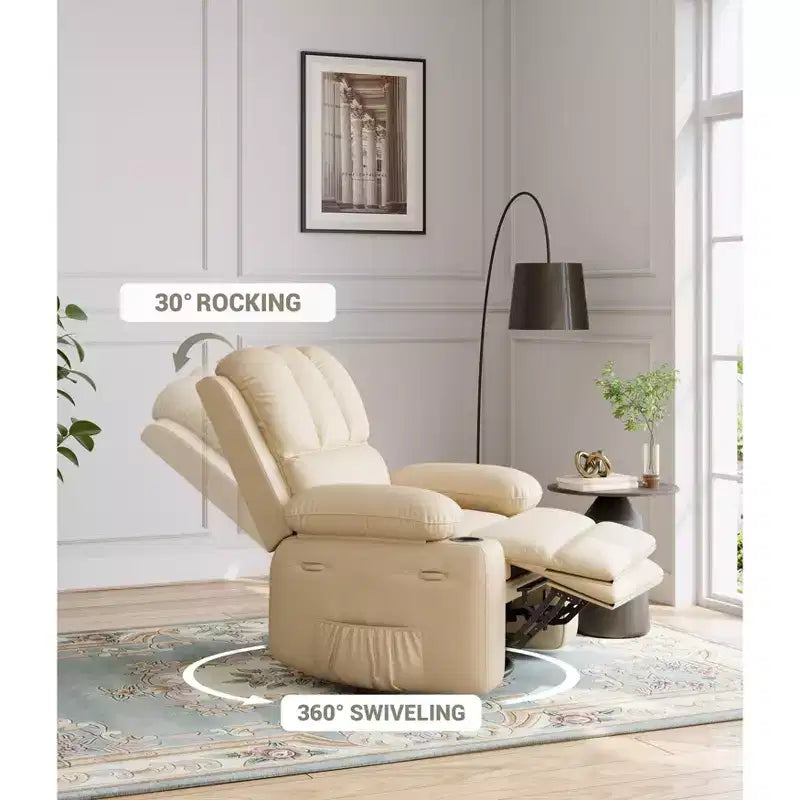 22'' Recliner Chair for Adults, Manual Recliner with 1.5X Sponge Filling, PU Leather Single Sofa with Cup Holders and Side Pockets, Vintage Leather