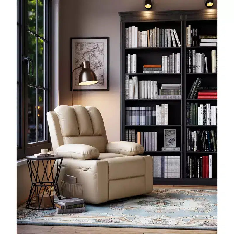 22'' Recliner Chair for Adults, Manual Recliner with 1.5X Sponge Filling, PU Leather Single Sofa with Cup Holders and Side Pockets, Vintage Leather