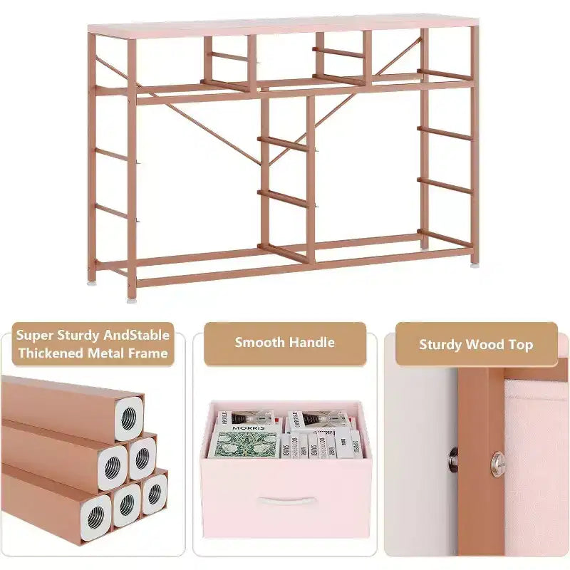 Commode de Chambre à 10 Tiroirs en Tissu, Plateau en Bois, Cadre en Acier, Commode Moderne, Commode Légère avec Bacs en Tissu pour Salon, Couloir