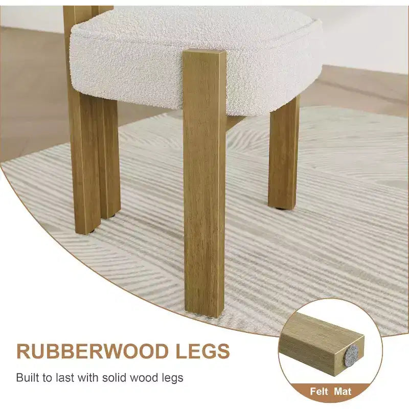 Upholstered Dining Chairs, Modern Boucle Dining Room Chairs with Ergonomic Curved Back, Comfortable Kitchen Chairs with Rubber Wood Legs