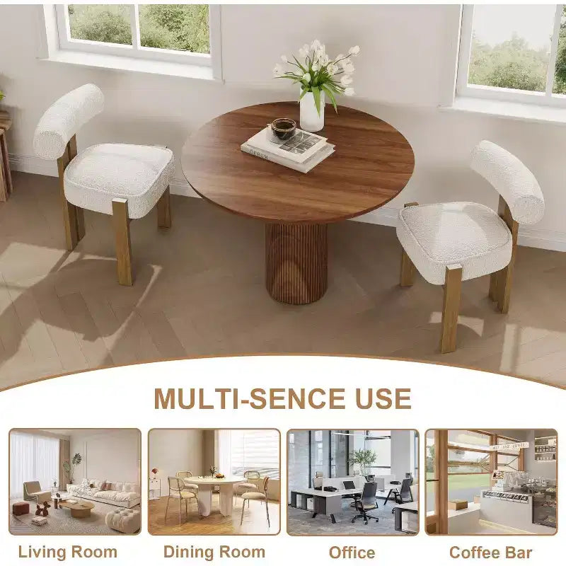 Upholstered Dining Chairs, Modern Boucle Dining Room Chairs with Ergonomic Curved Back, Comfortable Kitchen Chairs with Rubber Wood Legs