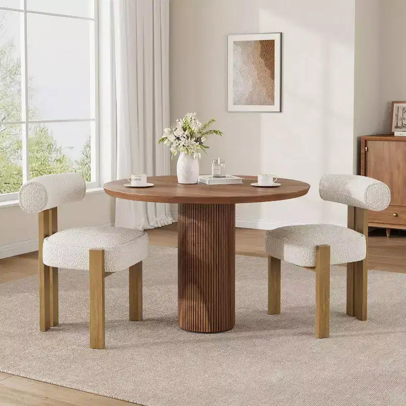 Upholstered Dining Chairs, Modern Boucle Dining Room Chairs with Ergonomic Curved Back, Comfortable Kitchen Chairs with Rubber Wood Legs