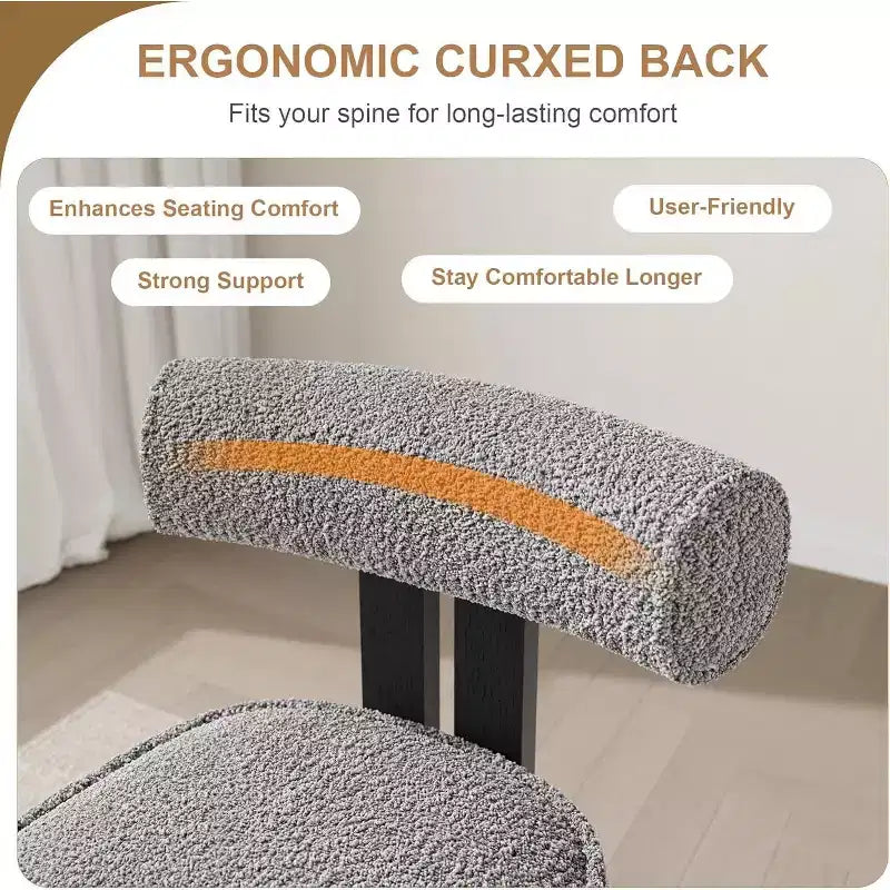 Upholstered Dining Chairs, Modern Boucle Dining Room Chairs with Ergonomic Curved Back, Comfortable Kitchen Chairs with Rubber Wood Legs
