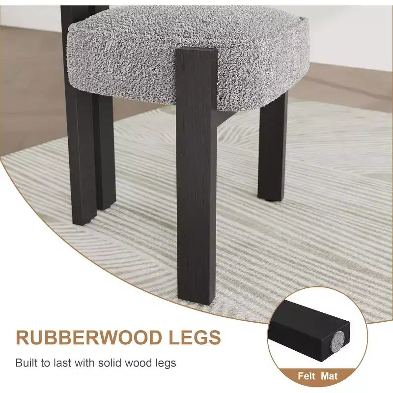 Upholstered Dining Chairs, Modern Boucle Dining Room Chairs with Ergonomic Curved Back, Comfortable Kitchen Chairs with Rubber Wood Legs