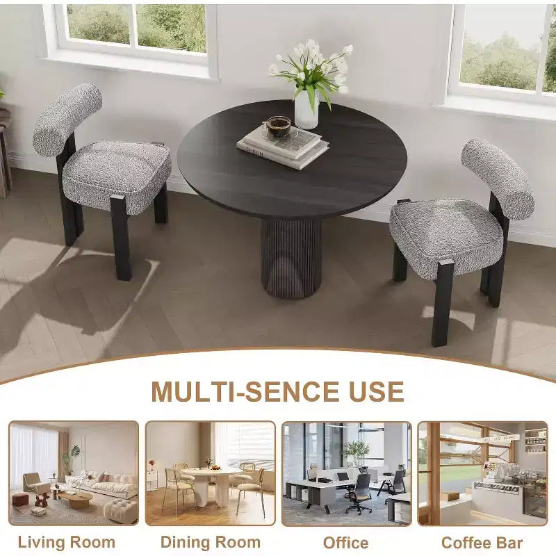 Upholstered Dining Chairs, Modern Boucle Dining Room Chairs with Ergonomic Curved Back, Comfortable Kitchen Chairs with Rubber Wood Legs