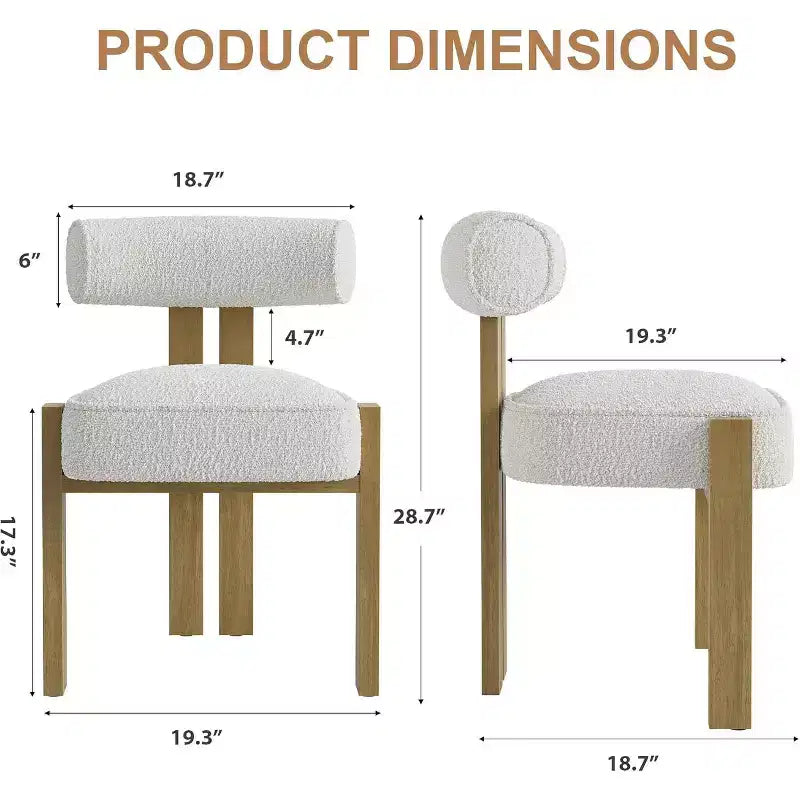 Upholstered Dining Chairs, Modern Boucle Dining Room Chairs with Ergonomic Curved Back, Comfortable Kitchen Chairs with Rubber Wood Legs