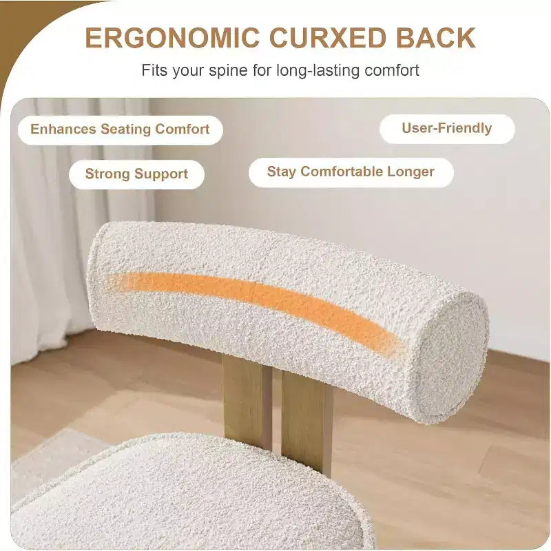 Upholstered Dining Chairs, Modern Boucle Dining Room Chairs with Ergonomic Curved Back, Comfortable Kitchen Chairs with Rubber Wood Legs