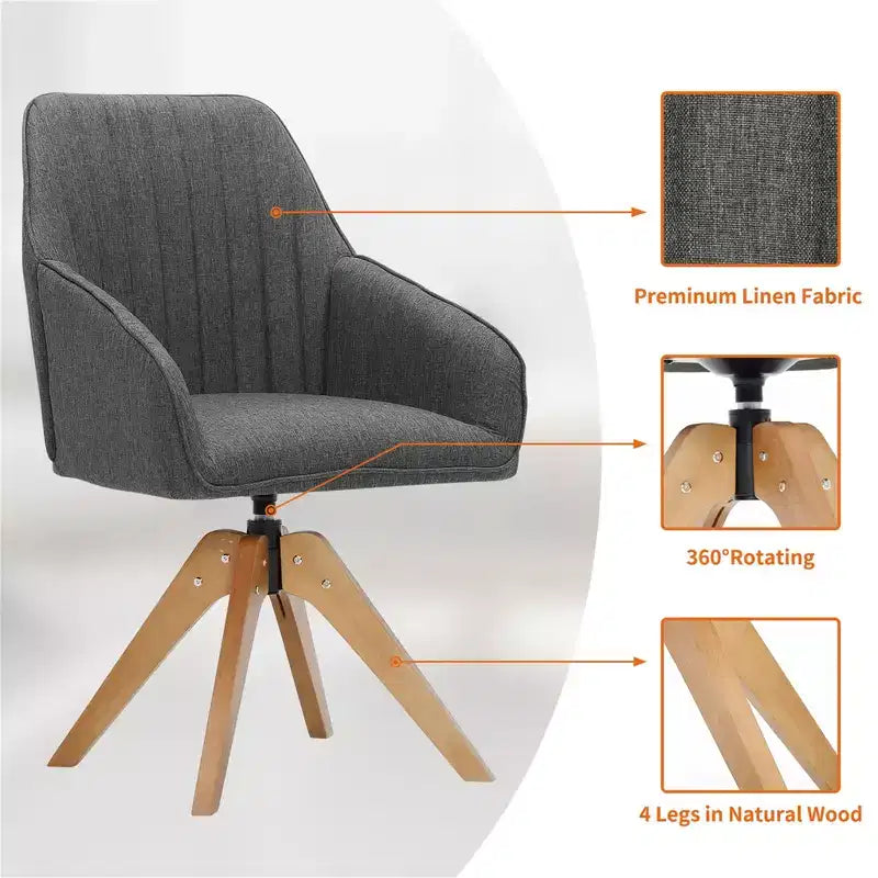 Furniliving Tufted Swivel Armchair Linen Upholstered for Home Office/Living Room/Bedroom