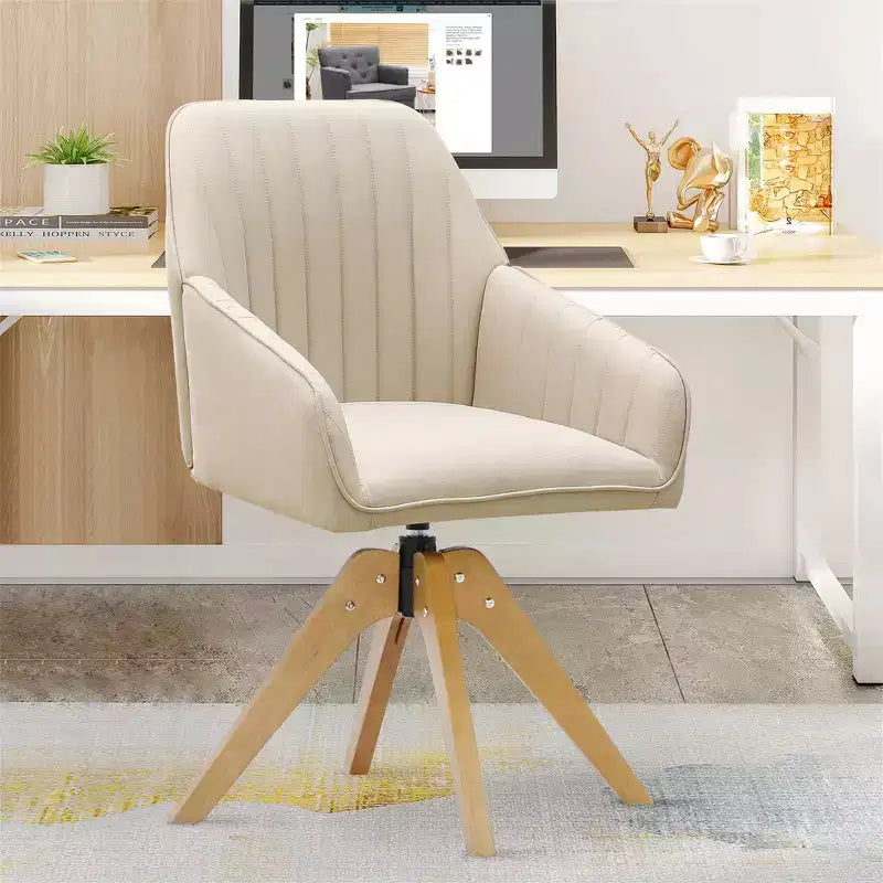 Furniliving Tufted Swivel Armchair Linen Upholstered for Home Office/Living Room/Bedroom