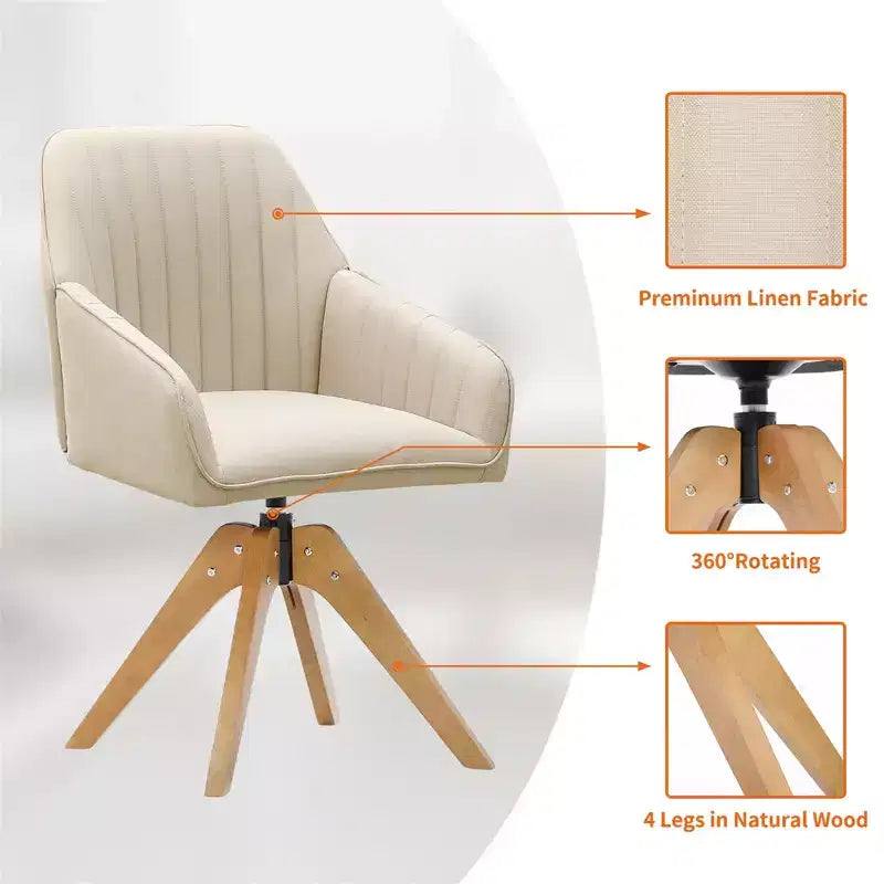 Furniliving Tufted Swivel Armchair Linen Upholstered for Home Office/Living Room/Bedroom
