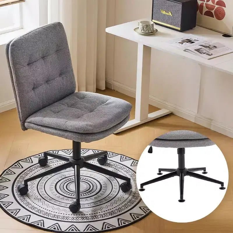 VINGLI Mid Back Armless Office Desk Chair with Wheels/no Wheels,360Rocking Swivel Vanity Chair with Thickened Cushion Linen Dark Grey