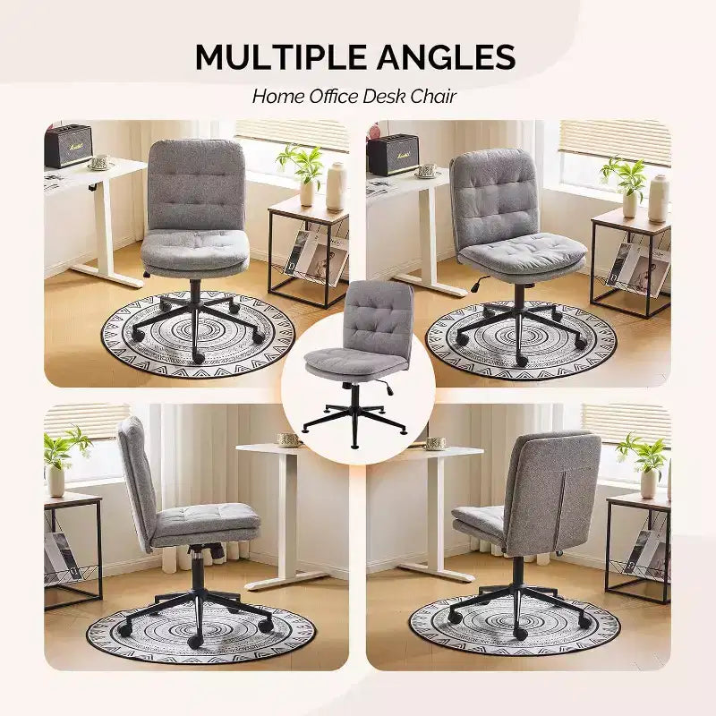 VINGLI Mid Back Armless Office Desk Chair with Wheels/no Wheels,360Rocking Swivel Vanity Chair with Thickened Cushion Linen Dark Grey