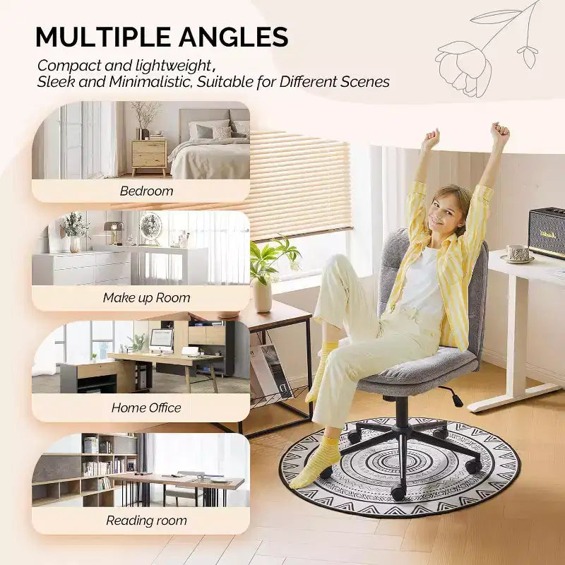 VINGLI Mid Back Armless Office Desk Chair with Wheels/no Wheels,360Rocking Swivel Vanity Chair with Thickened Cushion Linen Dark Grey