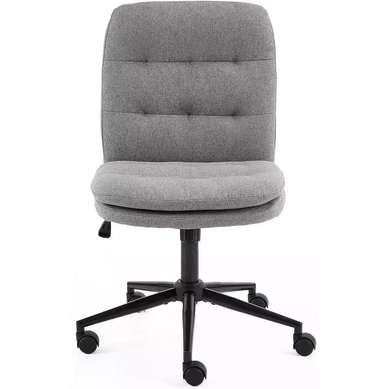 VINGLI Mid Back Armless Office Desk Chair with Wheels/no Wheels,360Rocking Swivel Vanity Chair with Thickened Cushion Linen Dark Grey