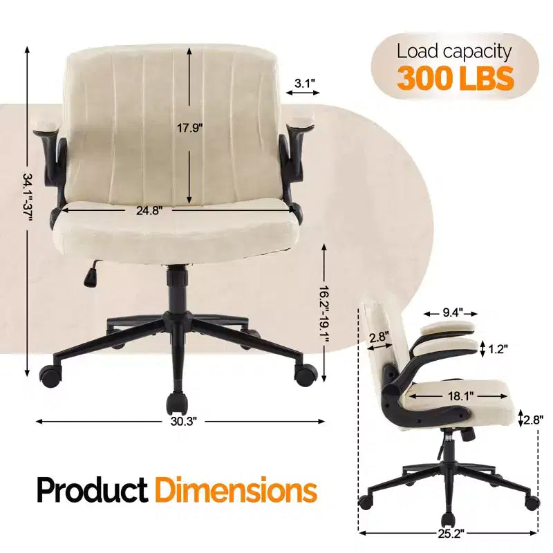 VINGLI Chaise Criss-Cross avec accoudoirs relevables réglables, chaise à pieds croisés avec roulettes, chaise de bureau extra large, blanc ivoire