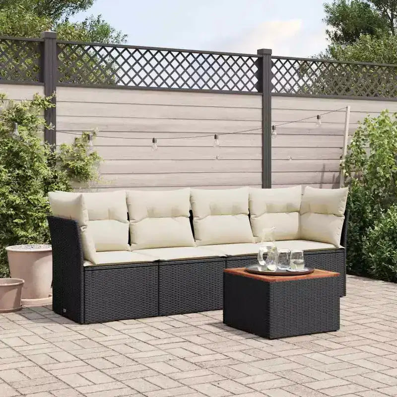 vidaXL Ensemble de canapés de jardin 5 pièces avec coussins - Noir et crème