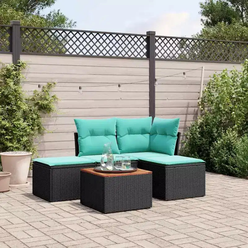 vidaXL Ensemble de canapés de jardin 5 pcs avec coussins résine tressée noir