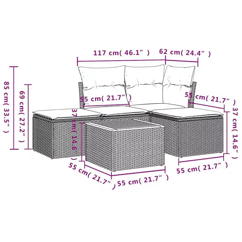 vidaXL Ensemble de canapés de jardin 5 pcs avec coussins résine tressée noir