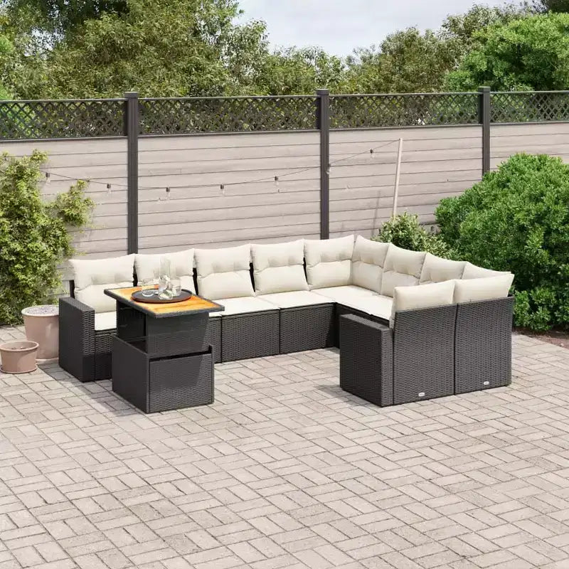 vidaXL Salon de jardin noir et blanc cassé