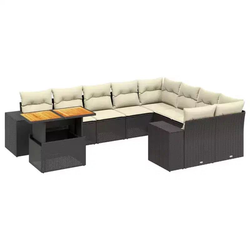 vidaXL Garden Sofa Set Black PE rattan Large Adjustable Armrests