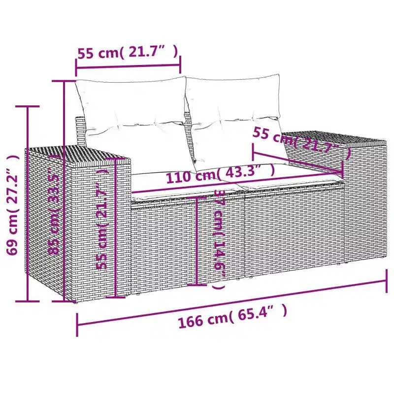vidaXL Salon de jardin noir résine tressée Grands accoudoirs réglables
