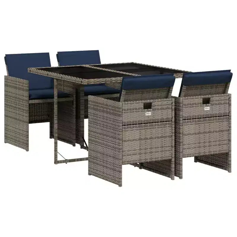 vidaXL Patio Dining Set with Cushions, Garden Table and Chairs, Gray Poly Rattan
