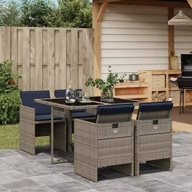 vidaXL Ensemble de salle à manger d'extérieur avec coussins, table et chaises de jardin, résine tressée gris