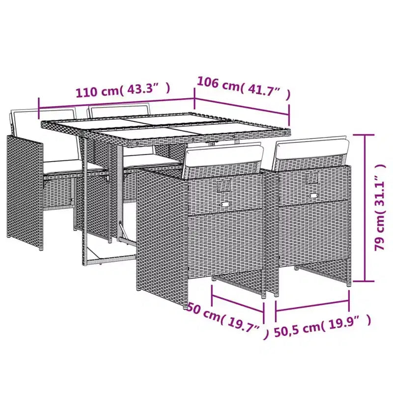 vidaXL Ensemble de salle à manger d'extérieur avec coussins, table et chaises de jardin, résine tressée gris