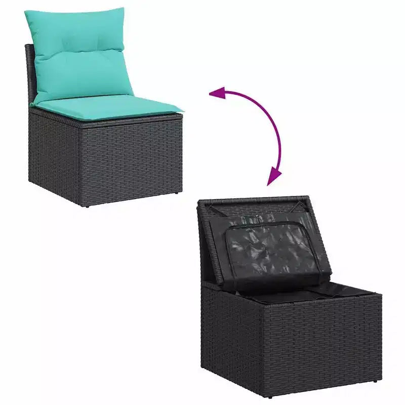 vidaXL Salon de jardin 7 pcs avec coussins résine tressée noire Acacia