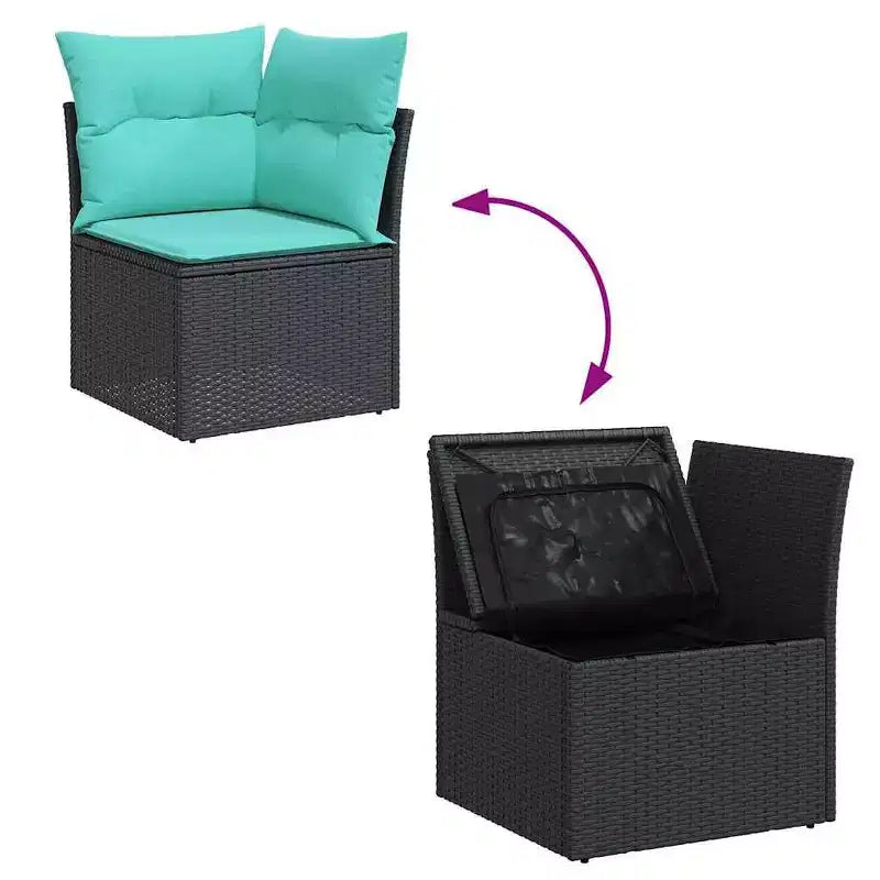 vidaXL Salon de jardin 7 pcs avec coussins résine tressée noire Acacia