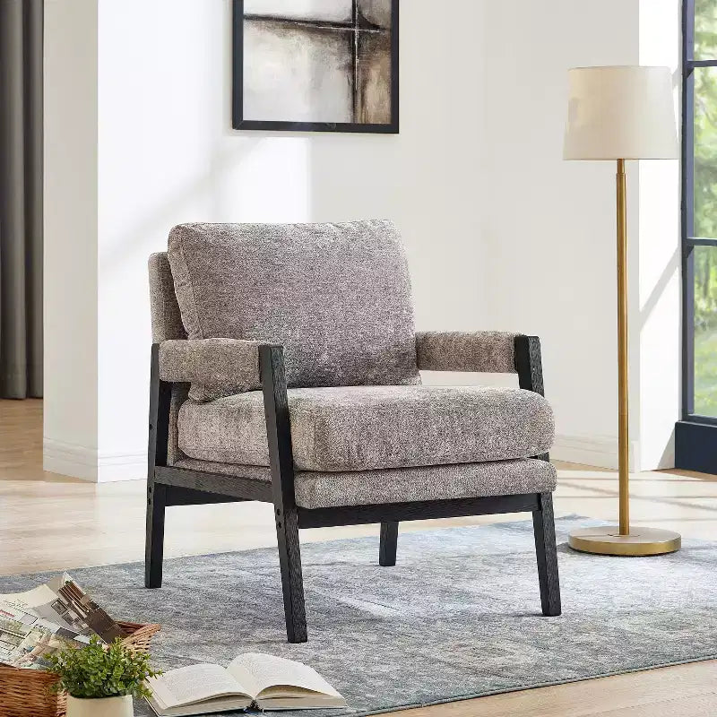 Fauteuil d'appoint en chenille Vatros, style Mid-Century Modern