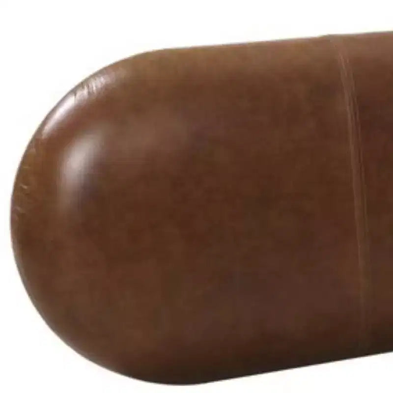 Banc rembourré en cuir véritable marron et bois massif de 48 pouces