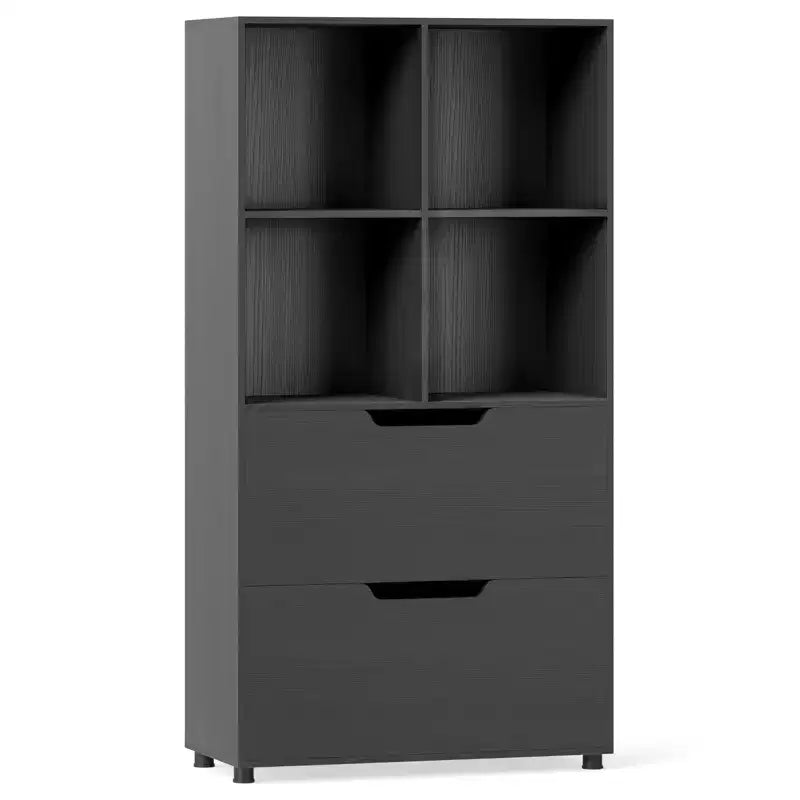 Bibliothèque de 130 cm avec 5 niveaux et 4 casiers de rangement avec 2 tiroirs pour Salon, Bureau, Maison