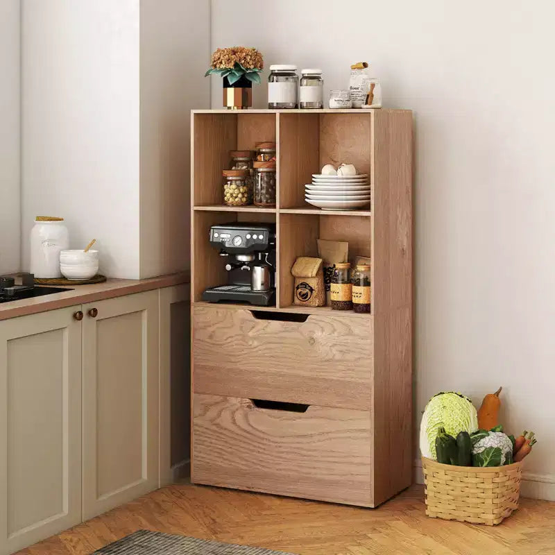 Bibliothèque de 130 cm avec 5 niveaux et 4 casiers de rangement avec 2 tiroirs pour Salon, Bureau, Maison