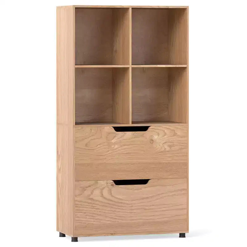 Bibliothèque de 130 cm avec 5 niveaux et 4 casiers de rangement avec 2 tiroirs pour Salon, Bureau, Maison