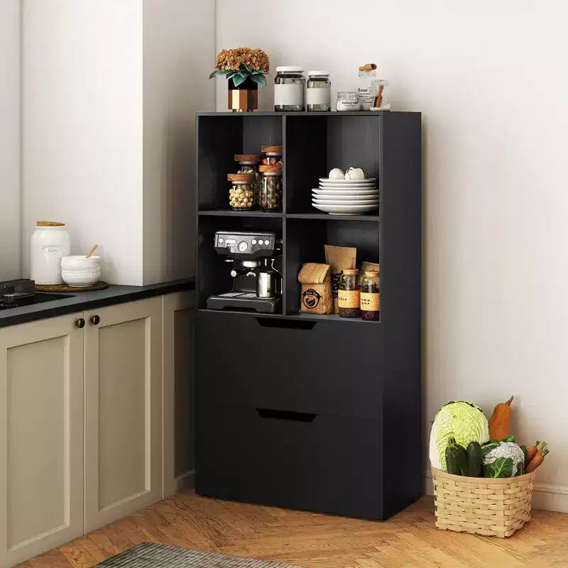 Bibliothèque de 130 cm avec 5 niveaux et 4 casiers de rangement avec 2 tiroirs pour Salon, Bureau, Maison