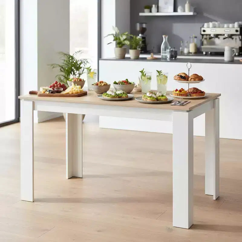 Table à manger rectangulaire pour 2-4 personnes, Table de cuisine et de salle à manger avec cadre en bois, pour petits espaces, appartement, bureau à domicile, Chêne