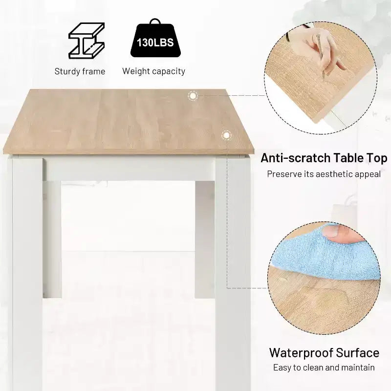 Table à manger rectangulaire pour 2-4 personnes, Table de cuisine et de salle à manger avec cadre en bois, pour petits espaces, appartement, bureau à domicile, Chêne