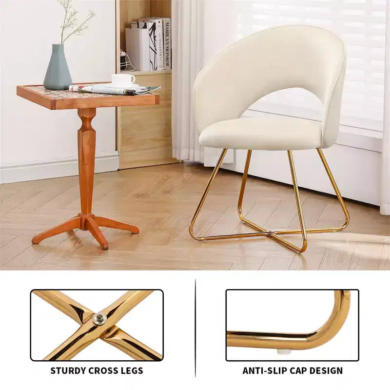 Furniliving Faux Velvet Vanity Chair, Modern Accent Chair for Vanity, Upholstered Makeup Stoolfor Bedroom, Living Room, Dressing Room